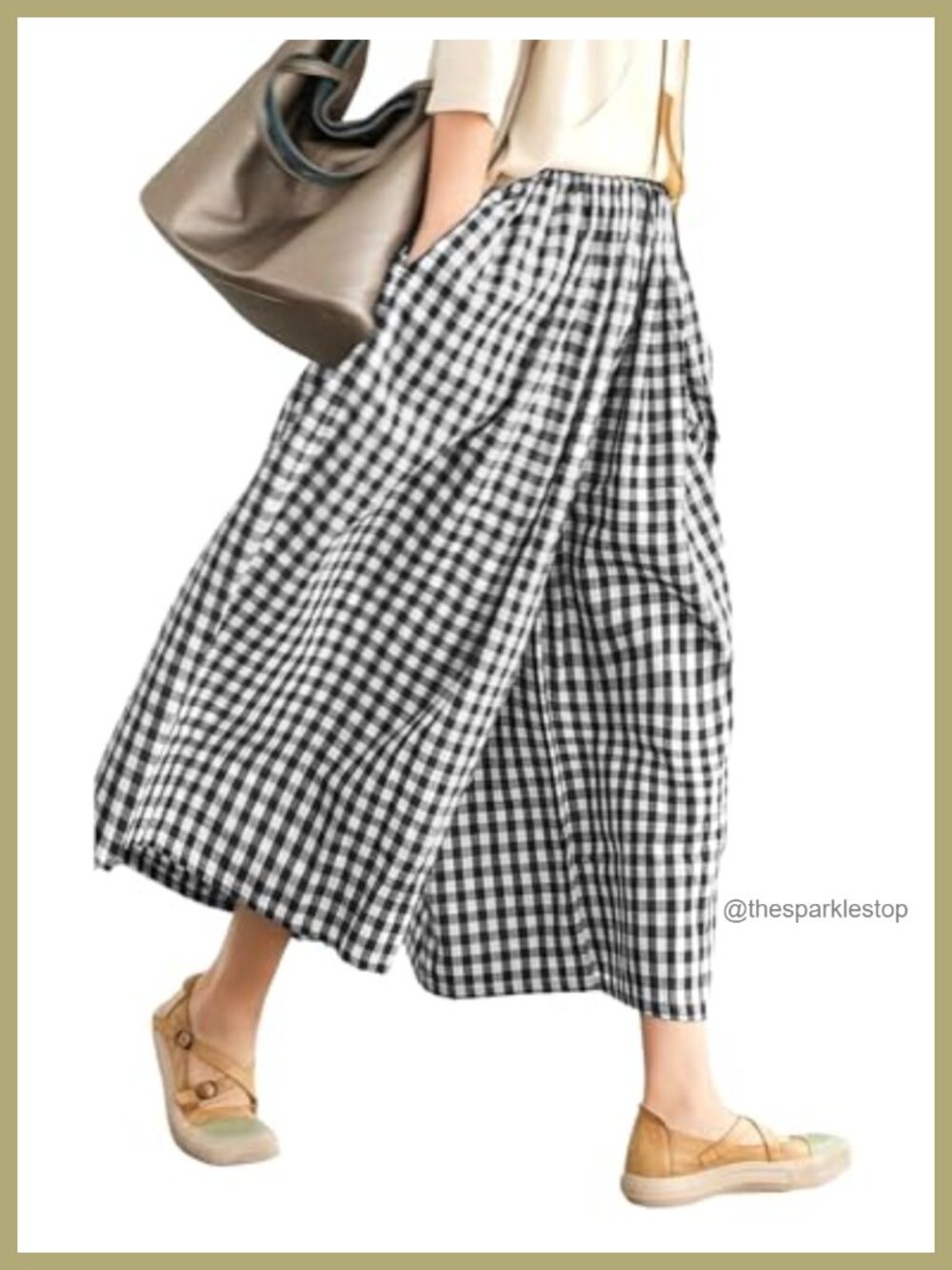 Wide Leg Capri Pants Cotton Elastic Waist Culottes Casual
